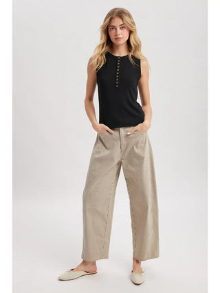 Luca Striped Cotton Pants - Espresso/Taupe