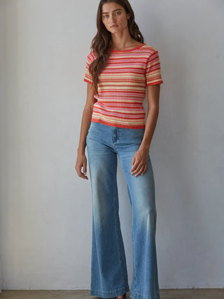 Record Shop Striped Top - Strawberry Pink