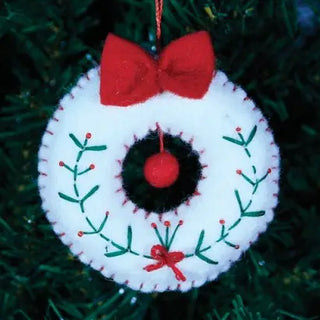 Wool White Wreath Embroidered Ornament