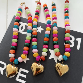 Colorful Heart Necklace Gold