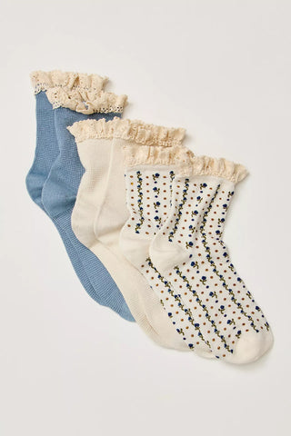 Ruffle Sock Pack - Turquoise // Free People
