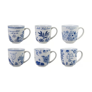 Blue & White Stoneware Mug w/ Saying