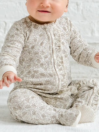 Neve Ruffle Zipper Footie - Laverne Floral/Taupe