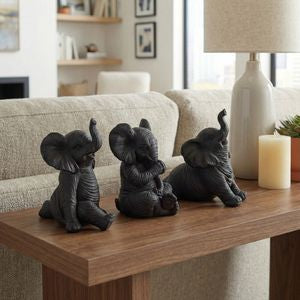Stone Look Yoga Elephant Decor - Antique Black