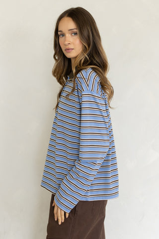 Esther Polo Long Sleeve Top - Light Blue