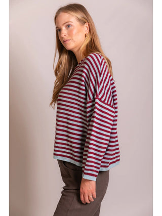 Mazel Striped T-Body Sweater - Powder Blue/Port