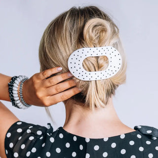 White Polka Dot Party Flat Round Clip - Teleties