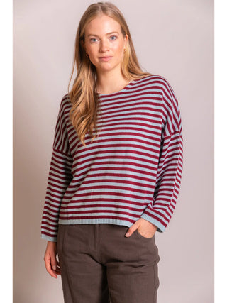 Mazel Striped T-Body Sweater - Powder Blue/Port