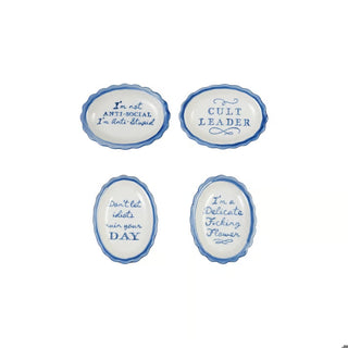Blue & White Scalloped Edge Stoneware Dish w/ Saying