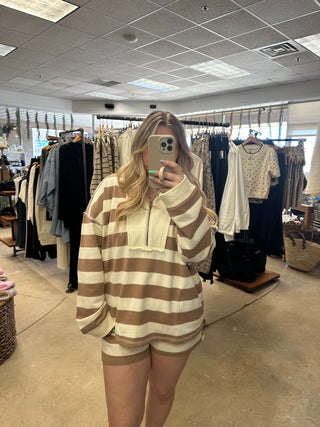 Haley Striped Knit Top & Shorts Set - Mocha/Cream