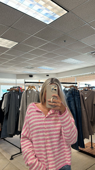 Striped Piper Cardigan - Bubblegum