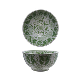 Green Floral Hand Painted Stoneware Bowl