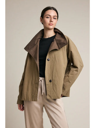Kiara Reversible Plaid Button Jacket - Brown Checkered