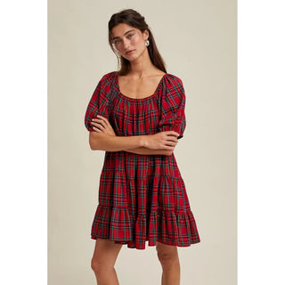 Holly Gingham Puff Sleeve Dress / Red & Green