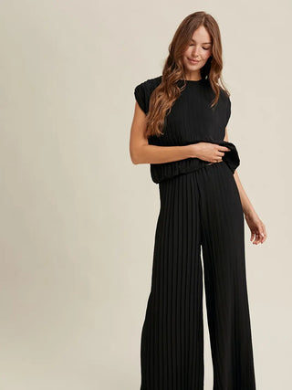 Leona Pleated Top and Pants Lounge Set / Black