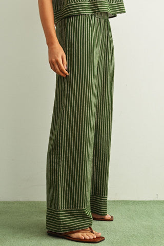 Lainey Striped Print Straight Wide Leg Pants - Green