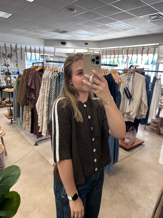 Brynn Button Down Cardigan - Espresso & White