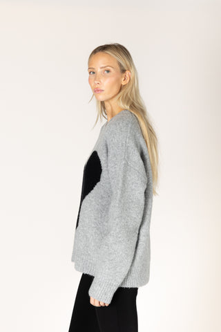 Athena Heart Crew Sweater - Dark Grey/Black