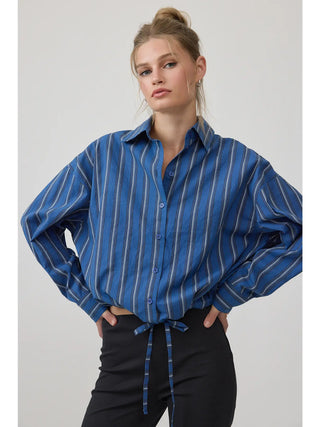 Sera Dark Blue Stripe Button Down
