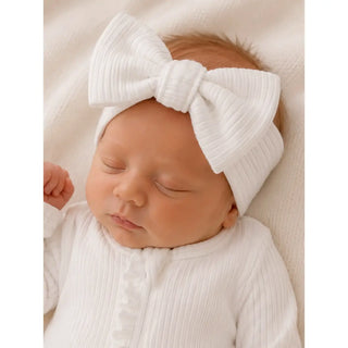 White Ribbed Bow  - 0-6 months