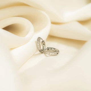 CZ Stone Huggie Earrings - Silver 18k PVD