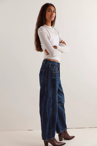 Good Luck Mid Rise Barrel Jean - Deep End // Free People