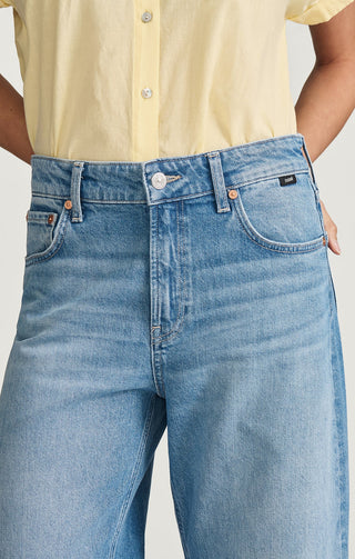 Nica Crop High Rise Crop Barrel - Light Brushed Classic Blue