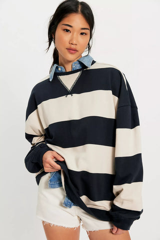 Classic Stripe Oversized Crewneck / Black Combo // Free People