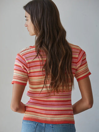 Record Shop Striped Top - Strawberry Pink