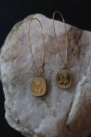 Gold Bella Rose Dangle Earrings