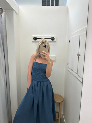 Annie Smocked Gingham Cami Dress - Blue
