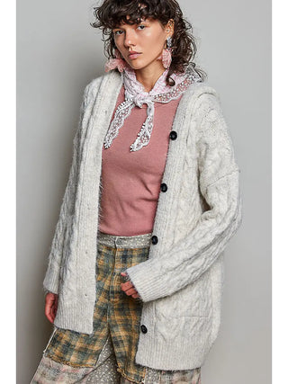 Cynthia Soft Cable Knit Hooded Cardigan - Cream
