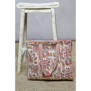 Quilted Striped Binding Roomy Fit Ivory Multi Tote Bag