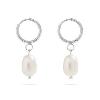 Huggie Hoop with Freshwater Pearl Earring - Silver 18k PVD