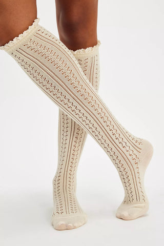 Misty Net Pointelle Tall Sock - Cream // Free People
