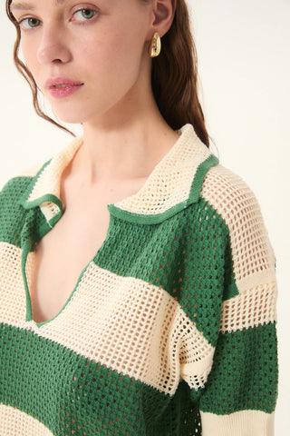 Chios Knit Polo Top - Ecru & Green // Dèluc
