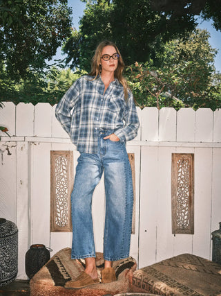 Evergreen Super Soft Washed Cotton Plaid Button Down - Blue