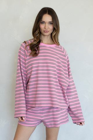 Emilia Stripe Top -  Pink/Brown