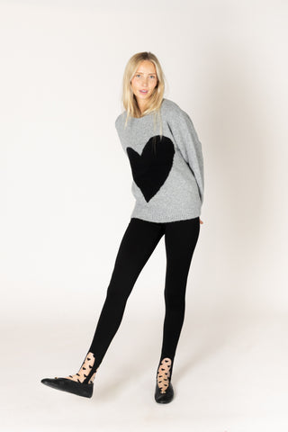 Athena Heart Crew Sweater - Dark Grey/Black