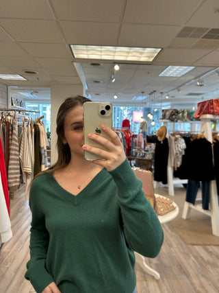 White & Warren Cashmere V Neck - Ivy Green