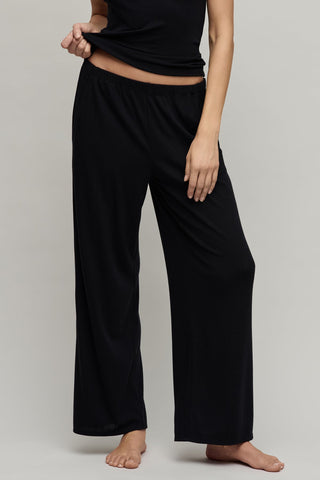 Pointelle Rib Pant with Scallop Trim - Black // Barefoot Dreams