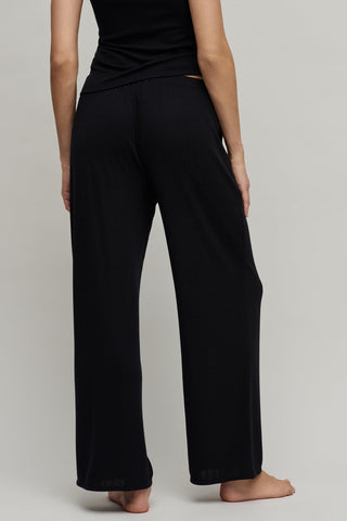 Pointelle Rib Pant with Scallop Trim - Black // Barefoot Dreams