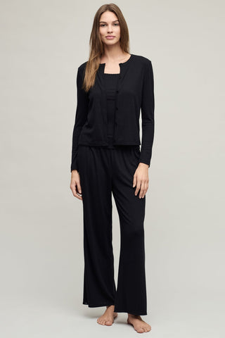 Pointelle Rib Cardigan with Scallop Trim - Black // Barefoot Dreams