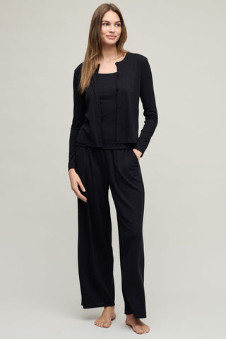 Pointelle Rib Pant with Scallop Trim - Black // Barefoot Dreams