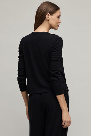 Pointelle Rib Cardigan with Scallop Trim - Black // Barefoot Dreams