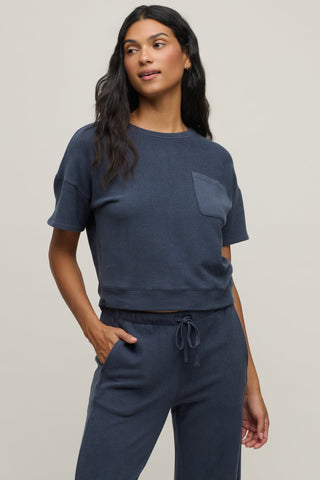 Brushed Fleece Short Sleeve Drop Shoulder Pullover - Indigo // Barefoot Dreams