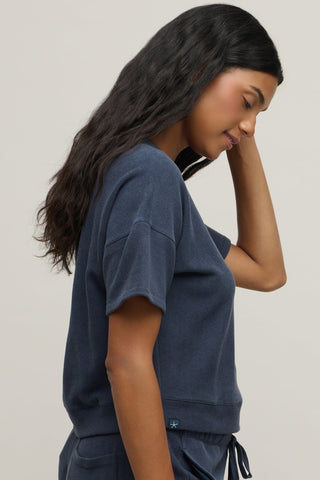 Brushed Fleece Short Sleeve Drop Shoulder Pullover - Indigo // Barefoot Dreams