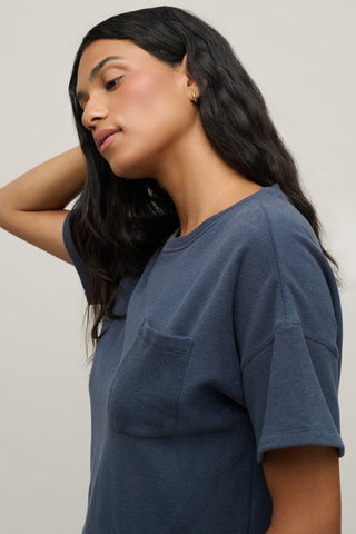 Brushed Fleece Short Sleeve Drop Shoulder Pullover - Indigo // Barefoot Dreams