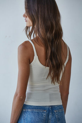 Padded Ribbed V-Neck Cami - Cream