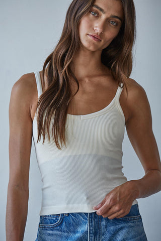 Padded Ribbed V-Neck Cami - Cream